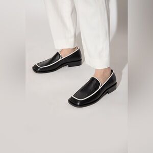 Wandler Lucy Bicolor Black Leather Square Toe Loafers White Trim Size 39 NWOB